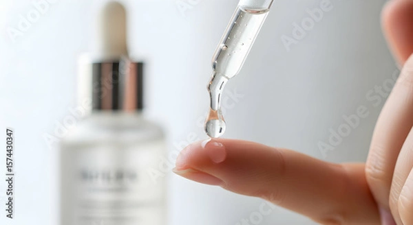 Obraz Applying skin serum to fingertip