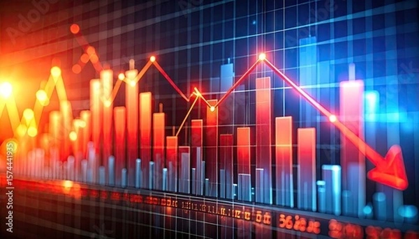 Fototapeta Financial chart with declining trends