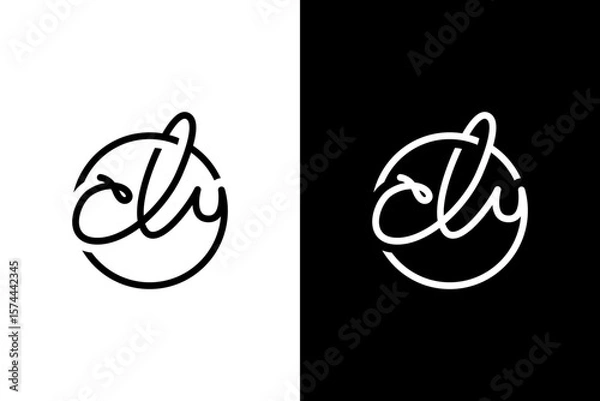 Fototapeta initial letter cly monogram logo circle line black white color