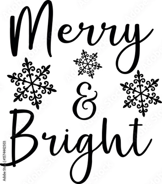 Obraz Merry and Bright. Christmas vector lettering.