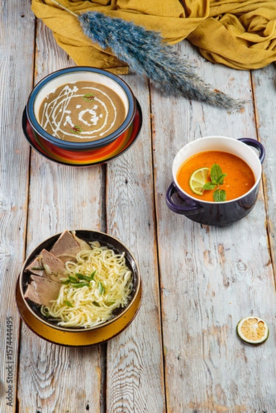 Obraz Soups with seasoning and herbs