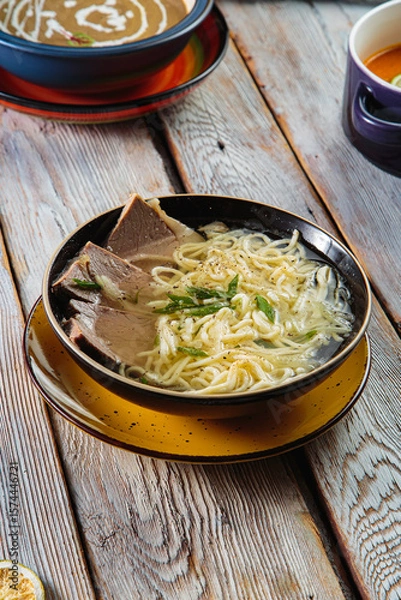 Obraz Soups with seasoning and herbs