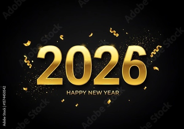 Obraz Golden 2026 new year celebration with confetti on black