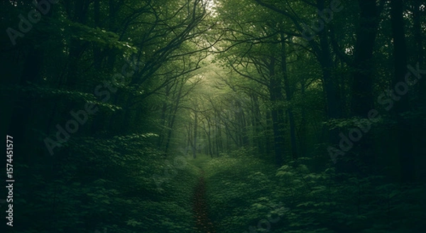 Fototapeta Forest path through dark woods