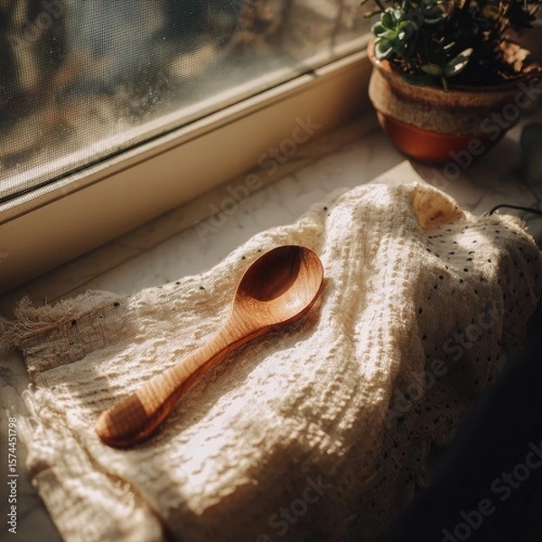Obraz Wooden spoon on a windowsill (2)