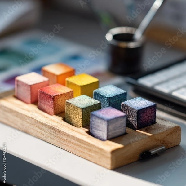 Obraz Wooden color blocks on a tray