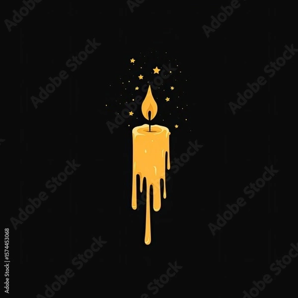 Obraz Golden candle with dripping wax and stars