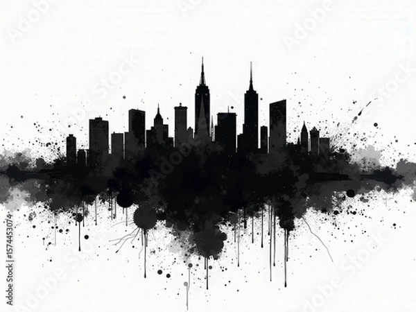 Fototapeta  black ink splash skyline isolated on white