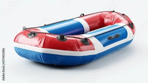 Obraz Inflatable Raft, Red Blue White: A vibrant inflatable raft, showcasing a bold red, white, and blue design, perfect for summer adventures on water.