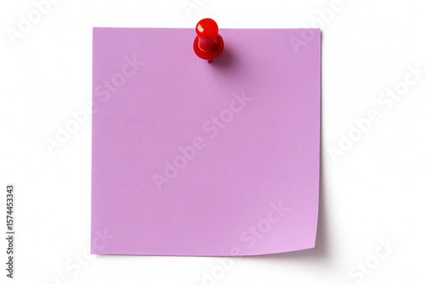 Fototapeta blank purple note with push pin isolated on white