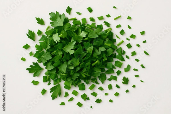 Fototapeta chopped fresh green parsley herbs isolated on white