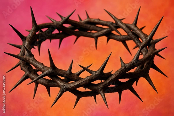 Fototapeta christian thorn crown closeup with colorful pink and orange background