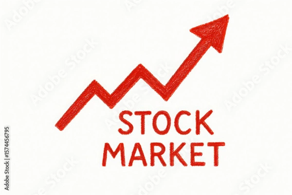 Fototapeta red hand-drawn rising arrow symbolizing the stock market isolated on white