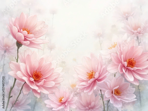 Fototapeta Soft Watercolor Pastel Blooms Spreading From the Middle