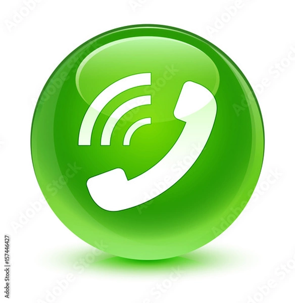 Fototapeta Phone ringing icon glassy green round button