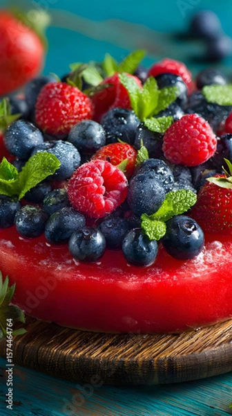 Obraz Refreshing Watermelon Pizza with Berries and Mint