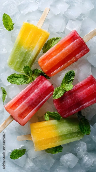 Obraz Colorful ice pops, a sweet and refreshing summer treat, perfect for a hot day.