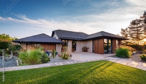 Fototapeta beautiful home with amazing backyard