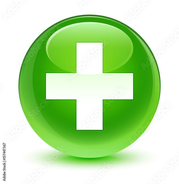 Fototapeta Plus icon glassy green round button