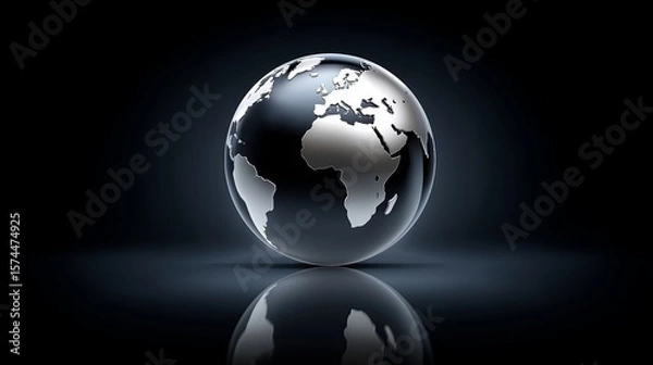 Fototapeta Globe shaped like a metallic sphere reflecting light and shadows