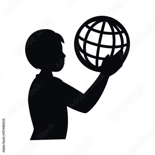 Fototapeta Silhouette of a person holding a globe representing the world vector