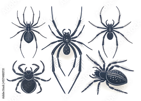 Fototapeta Set of Spider silhouette Spider vector icon on white background.
