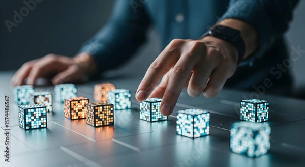 Obraz Hands manipulating glowing cubes