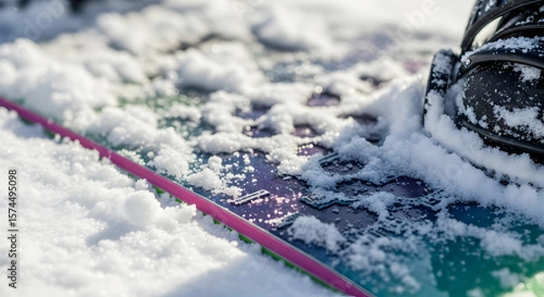 Fototapeta Snow covered snowboard base detail