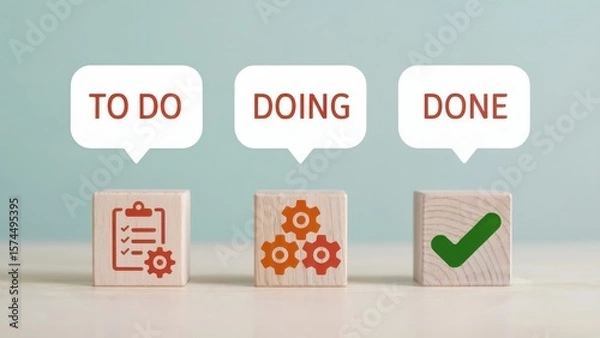 Obraz Three wooden blocks show to do, doing, and done for project management
