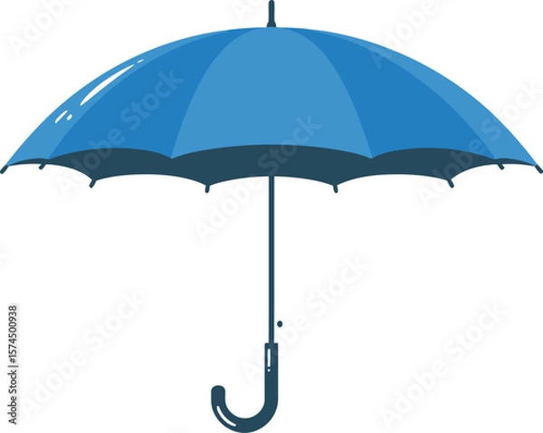 Obraz A single blue umbrella with a curved handle isolated on a plain background view
