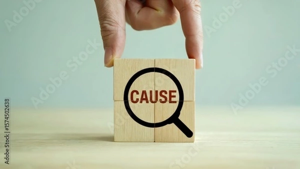 Obraz Discover the cause with a magnifying glass on wooden blocks