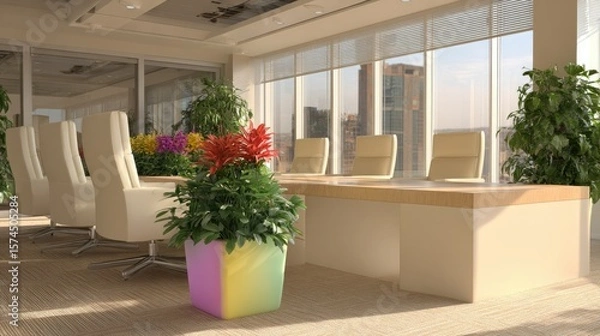 Fototapeta Colorful planter in a modern conference room.