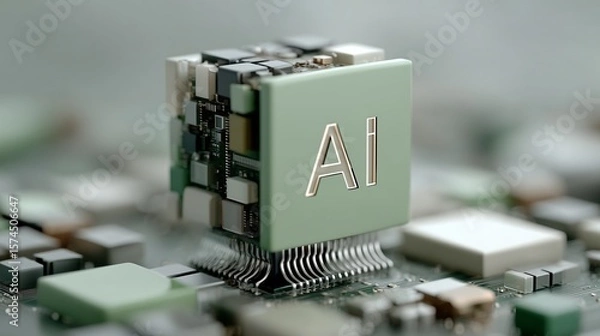 Fototapeta Futuristic Minimalist 3D Icons of Artificial Intelligence Concepts in Clean Vector Style and Soft Pastel Tech Colors, wallpaper, artificial intelligence wallpaper, background AI, AI Wallpaper