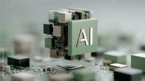 Fototapeta Futuristic Minimalist 3D Icons of Artificial Intelligence Concepts in Clean Vector Style and Soft Pastel Tech Colors, wallpaper, artificial intelligence wallpaper, background AI, AI Wallpaper