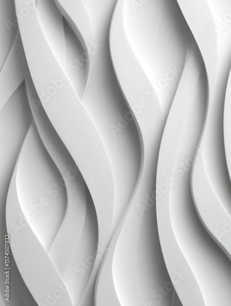 Fototapeta Abstract 3D white wave texture with smooth layered curves and fluid motion, minimalist seamless pattern, modern luxury design
