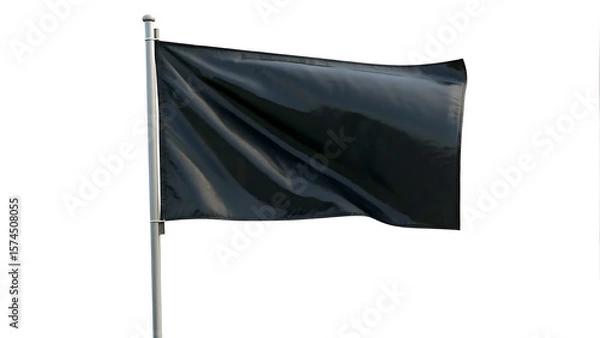Fototapeta black flag isolated on white, black and white flag, blank black flag on pole isolated on white background	