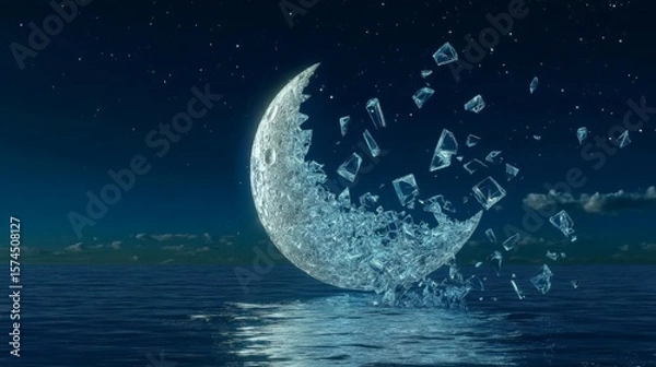 Fototapeta Delicate Crystal Moon Shards in Night Sky