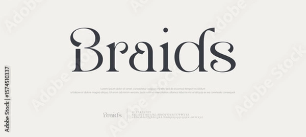 Obraz Braids Minimal luxury font alphabet logo. Typography modern sans fonts and number for logo brand. vector illustration