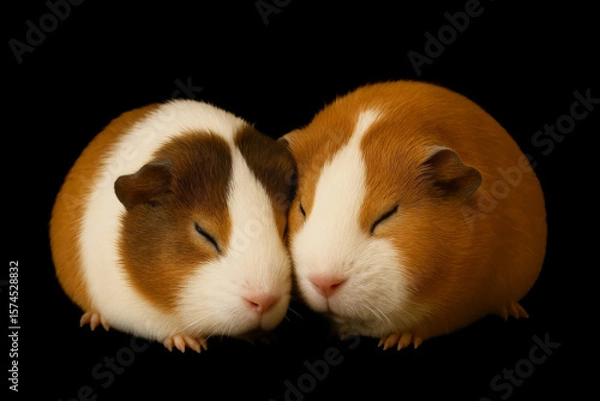 Fototapeta two sleeping guinea pigs on a black background generative ai