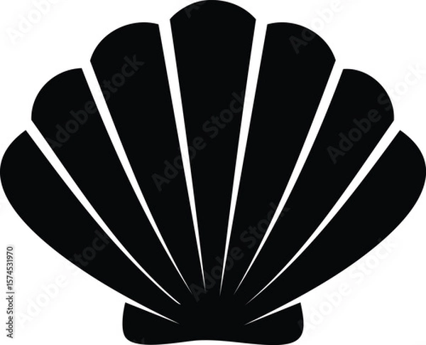 Fototapeta Flat Shell Icon Resembling Scallop in Solid Black Silhouette