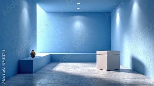 Fototapeta Smooth monochrome blue gradient background with luxury aesthetic and soft light transition, perfect for high-end product presentations, minimalist designs or elegant 4K backgrounds.