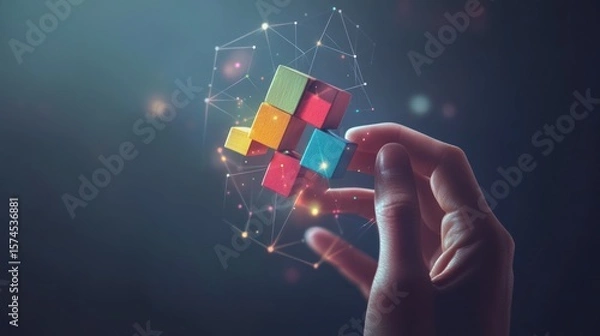 Obraz Interconnected Colorful Blocks Held in Hands, Digital Innovation Concept