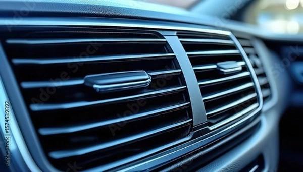 Obraz Close-up image of a car air conditioning vent with adjustable slats inside a modern vehicle interior.