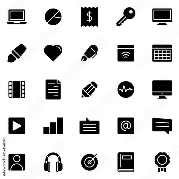 Fototapeta Collection of Basic Webinar Related Vector Solid Icons. Contains Icons like Computer, Date, Paper, Login and more. Editable stroke. 48x48 pixels