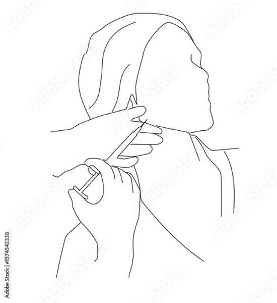 Fototapeta jaw injection. Chin liposuction flat design. Cosmetic surgery on face with dotted lines. For plastic surgery clinic, 