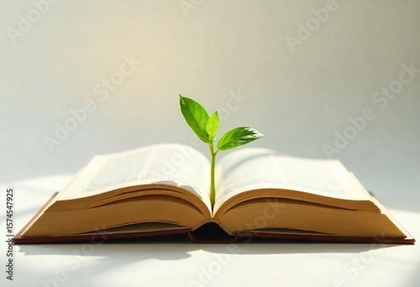 Fototapeta New Life from Knowledge: A Sprouting Plant on an Open Book
