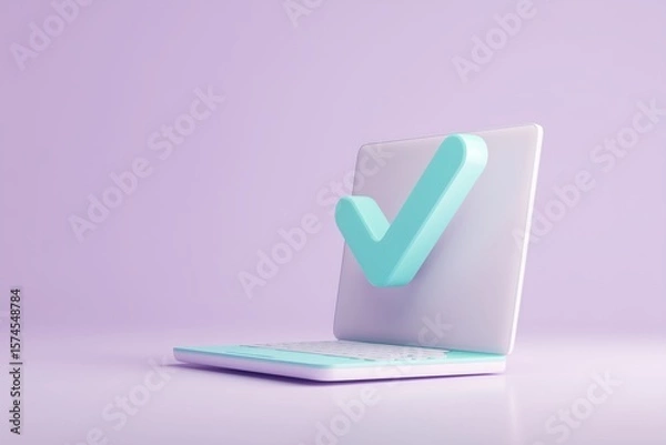 Obraz Professional Checkmark Approval on Laptop Screen, Corporate Task Completion in Digital Interface, Verified Business Success, Efficient Workflow Validation and Certified Project Confirmation