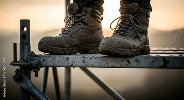 Obraz Work boots on scaffolding platform