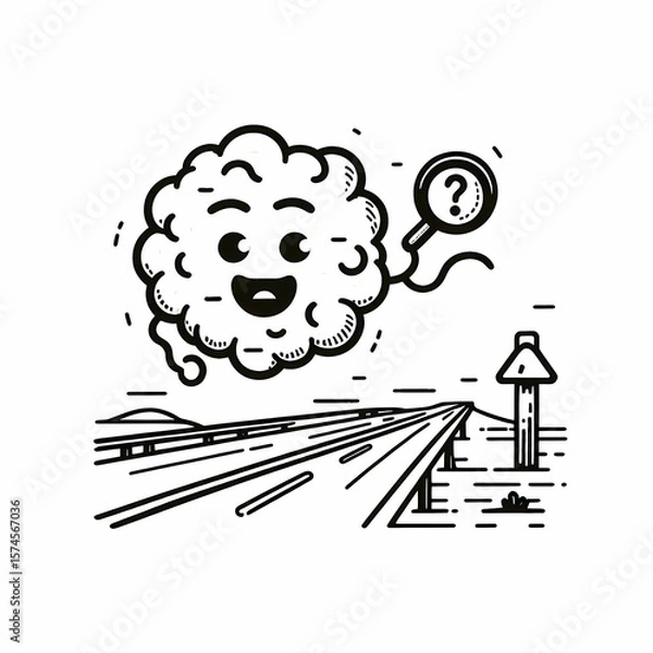 Obraz Smiling Cloud with a Question Mark Road Trip Illustration