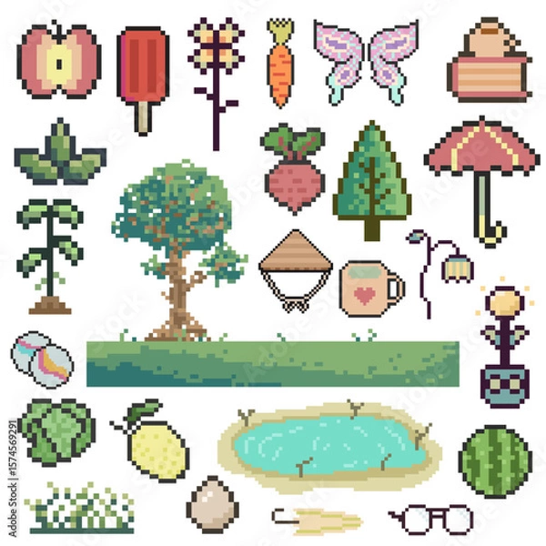 Fototapeta nature objects retro pixel art